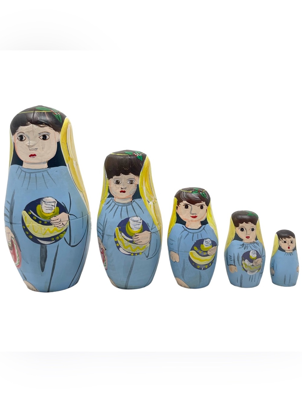 Vintage Russian Matryoshka Nesting Dolls Set of 5 Hand Painted Angels